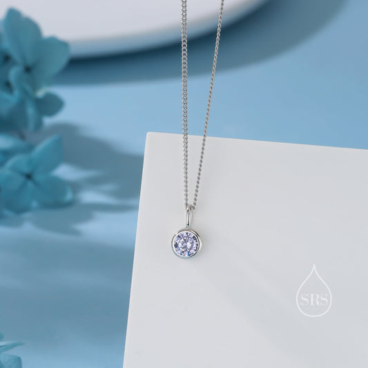 Alexandrite Purple Blue CZ Bubble Pendant Necklace  in Sterling Silver, Silver or Gold or Rose Gold,  Bezel Necklace, June Birthstone