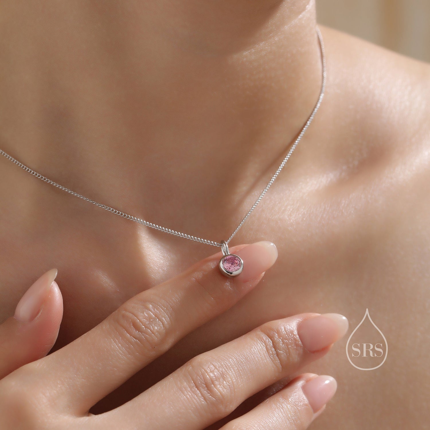 Tourmaline Pink CZ Bubble Pendant Necklace