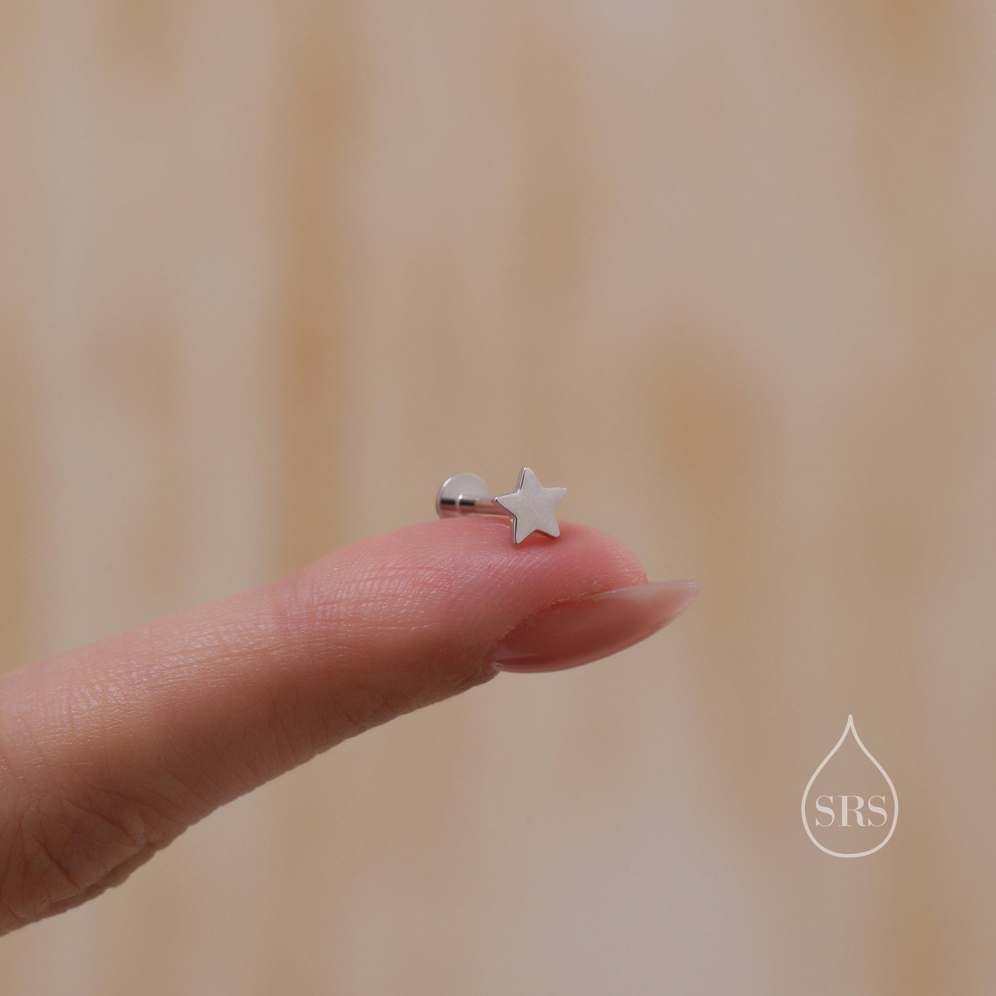 Internally Threaded Tiny Star Flat Back/Screw Back/ Stud Earrings in Sterling Silver, Star Earrings, Piercing Jewellery