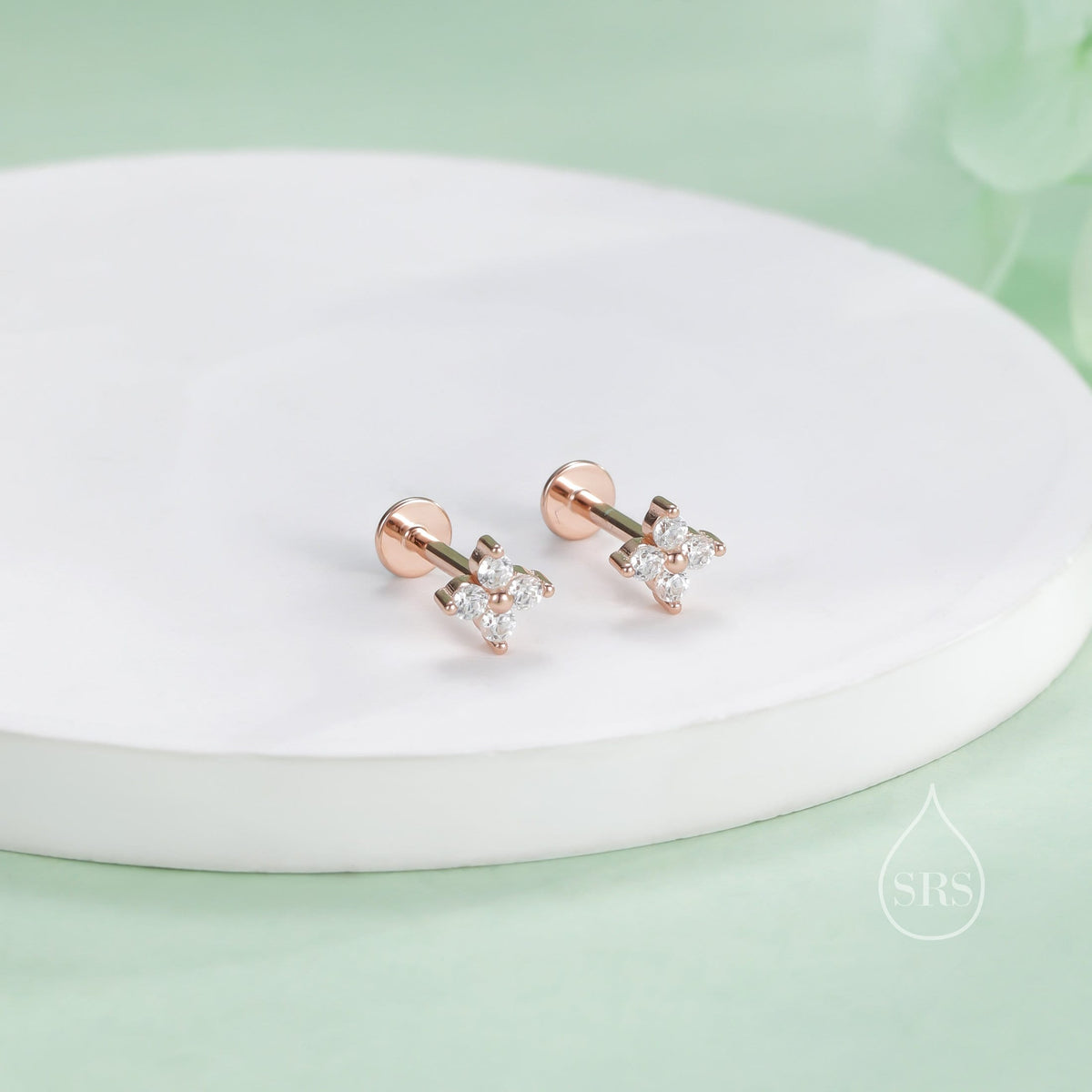 Hydrangea CZ 16G Internally Threaded Flat Back Earrings in Sterling Silver