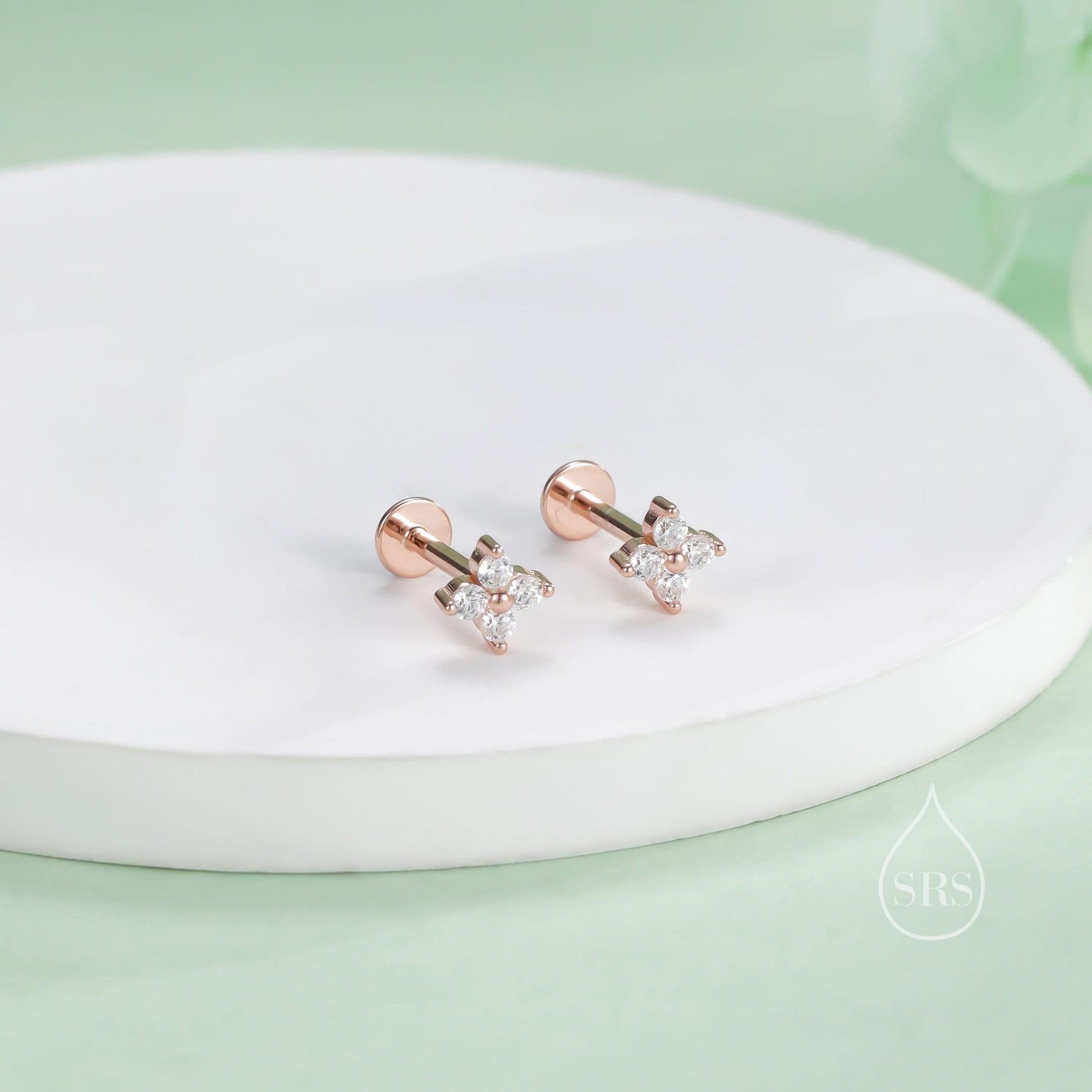 Hydrangea CZ 16G Internally Threaded Flat Back Earrings in Sterling Silver