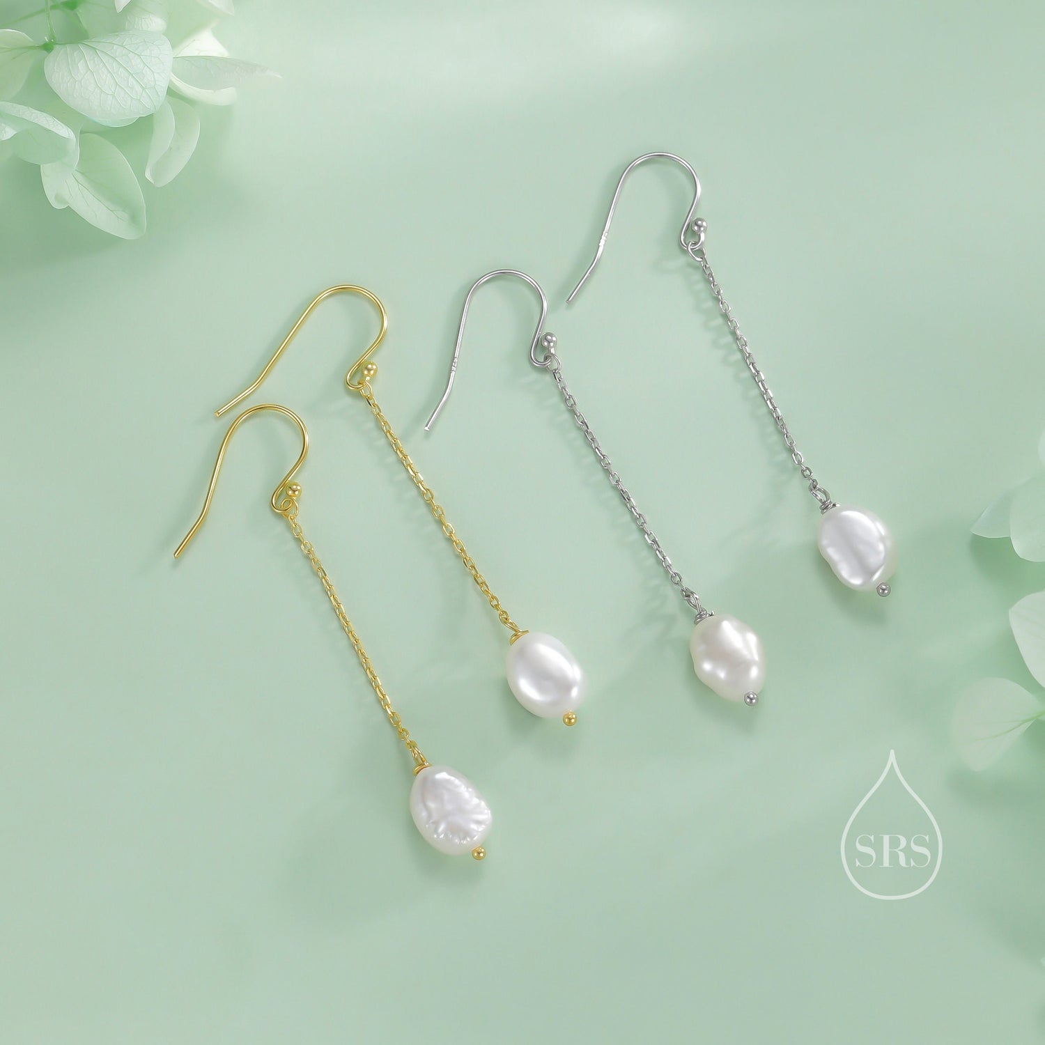 Genuine Freshwater Baroque Pearl Drop Hook Earrings in Sterling Silver, Silver or Gold, Irregular Shape Natural Pearl Long Dangle Earrings