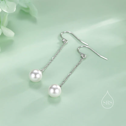 Mother of Pearl Drop Hook Earrings in Sterling Silver, Silver or Gold, Simulated Pearl Long Dangle Earrings