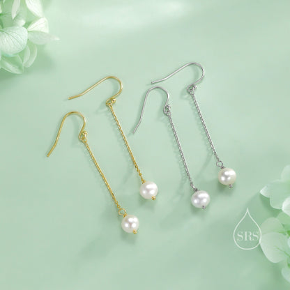 Genuine Freshwater Pearl Drop Hook Earrings in Sterling Silver, Silver or Gold, Irregular Shape Natural Pearl Long Dangle Earrings