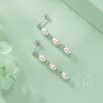 Genuine Freshwater Pearl Trio Drop Earrings in Sterling Silver, Delicate Oval Pearl Cascade Dangle Earrings, Silver or Gold