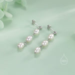 Genuine Freshwater Pearl Trio Drop Earrings in Sterling Silver, Delicate Oval Pearl Cascade Dangle Earrings, Silver or Gold