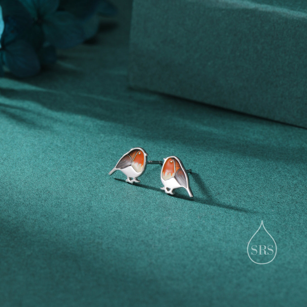 Hand Painted Robin Bird Stud Earrings in Sterling Silver, British Bird Earrings, Nature Inspired Animal Earrings