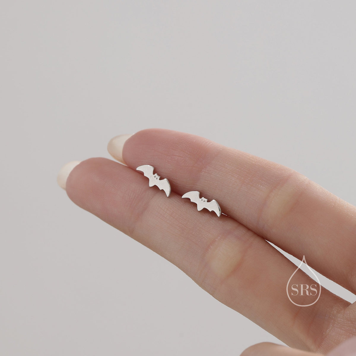 Tiny Bat 16G Internally Threaded Flat Back Earrings in Sterling Silver, Animal Earrings