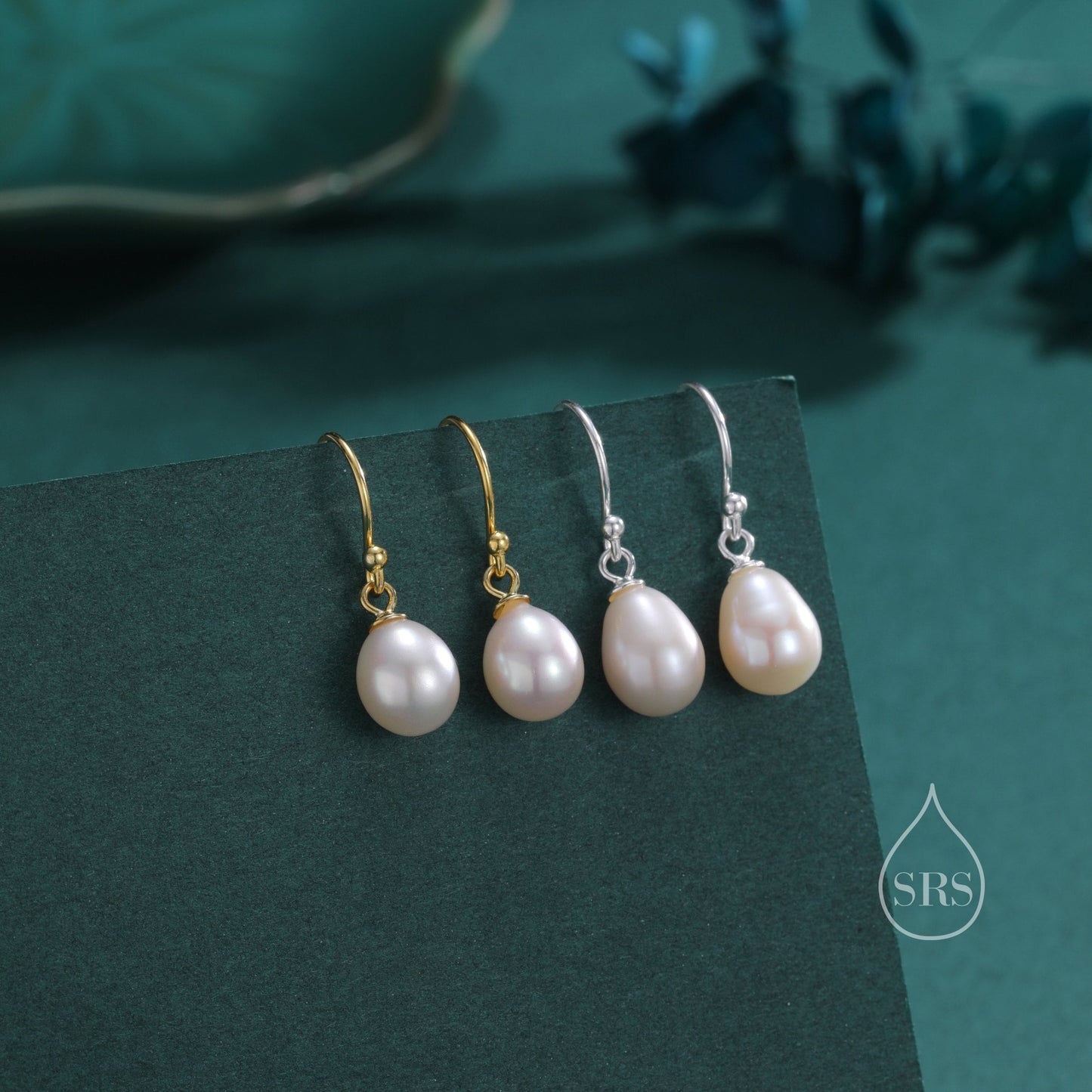 Genuine Droplet Freshwater Pearl Drop Hook Earrings in Sterling Silver, Silver or Gold, Delicate Pear Pearl Earrings, Genuine Pearls