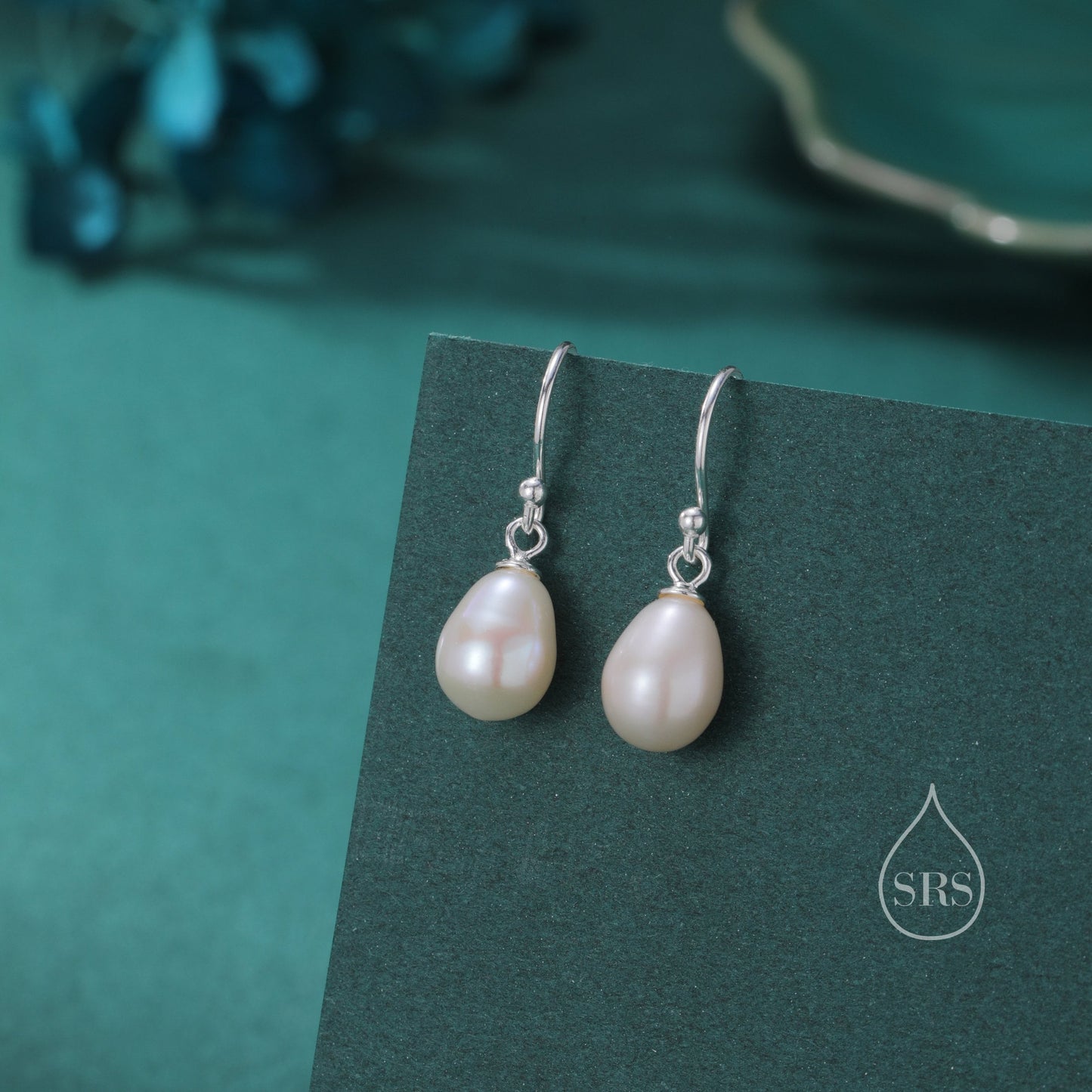 Genuine Droplet Freshwater Pearl Drop Hook Earrings in Sterling Silver, Silver or Gold, Delicate Pear Pearl Earrings, Genuine Pearls
