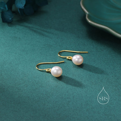 Genuine Droplet Freshwater Pearl Drop Hook Earrings in Sterling Silver, Silver or Gold, Delicate Pear Pearl Earrings, Genuine Pearls