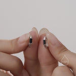 Black Single Baguette Cut CZ Huggie Hoop in Sterling Silver, Silver or Gold, Minimalist Simple Black Hoop Earrings