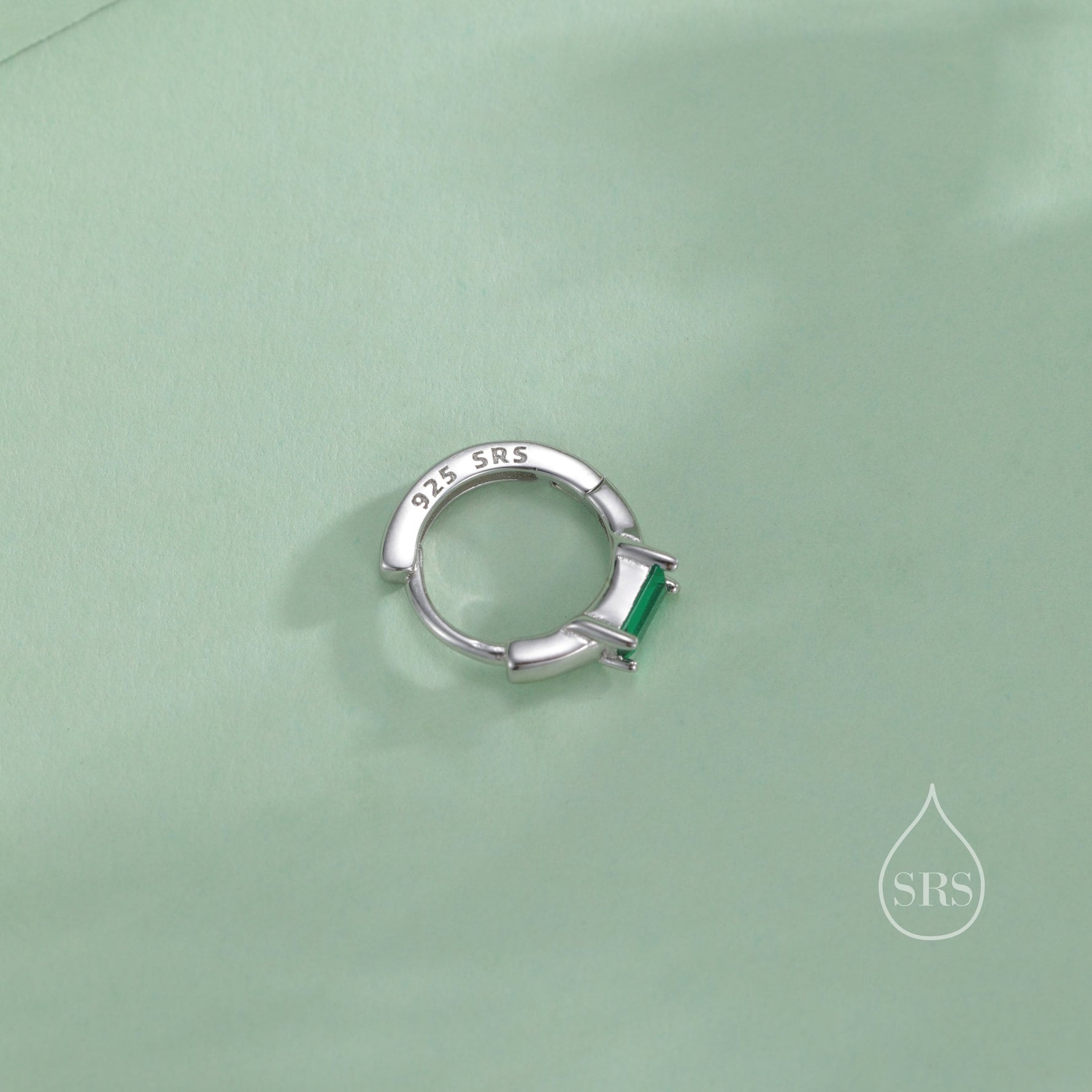 Minimalist Single Baguette Cut CZ Huggie Hoop in Sterling Silver, Silver or Gold, Minimalist Simple Hoop Earrings