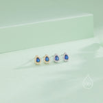 Tiny Sapphire Blue Droplet CZ Halo Stud Earrings in Sterling Silver, Silver or Gold, Tiny Pear Cut CZ Stud Earrings, September Birthstone