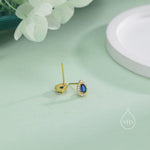 Tiny Sapphire Blue Droplet CZ Halo Stud Earrings in Sterling Silver, Silver or Gold, Tiny Pear Cut CZ Stud Earrings, September Birthstone