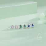 Tiny Sapphire Blue Droplet CZ Halo Stud Earrings in Sterling Silver, Silver or Gold, Tiny Pear Cut CZ Stud Earrings, September Birthstone
