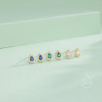 Tiny Emerald Green Droplet CZ Halo Stud Earrings in Sterling Silver, Silver or Gold, Tiny Pear Cut CZ Stud Earrings, May Birthstone