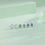 Tiny Emerald Green Droplet CZ Halo Stud Earrings in Sterling Silver, Silver or Gold, Tiny Pear Cut CZ Stud Earrings, May Birthstone