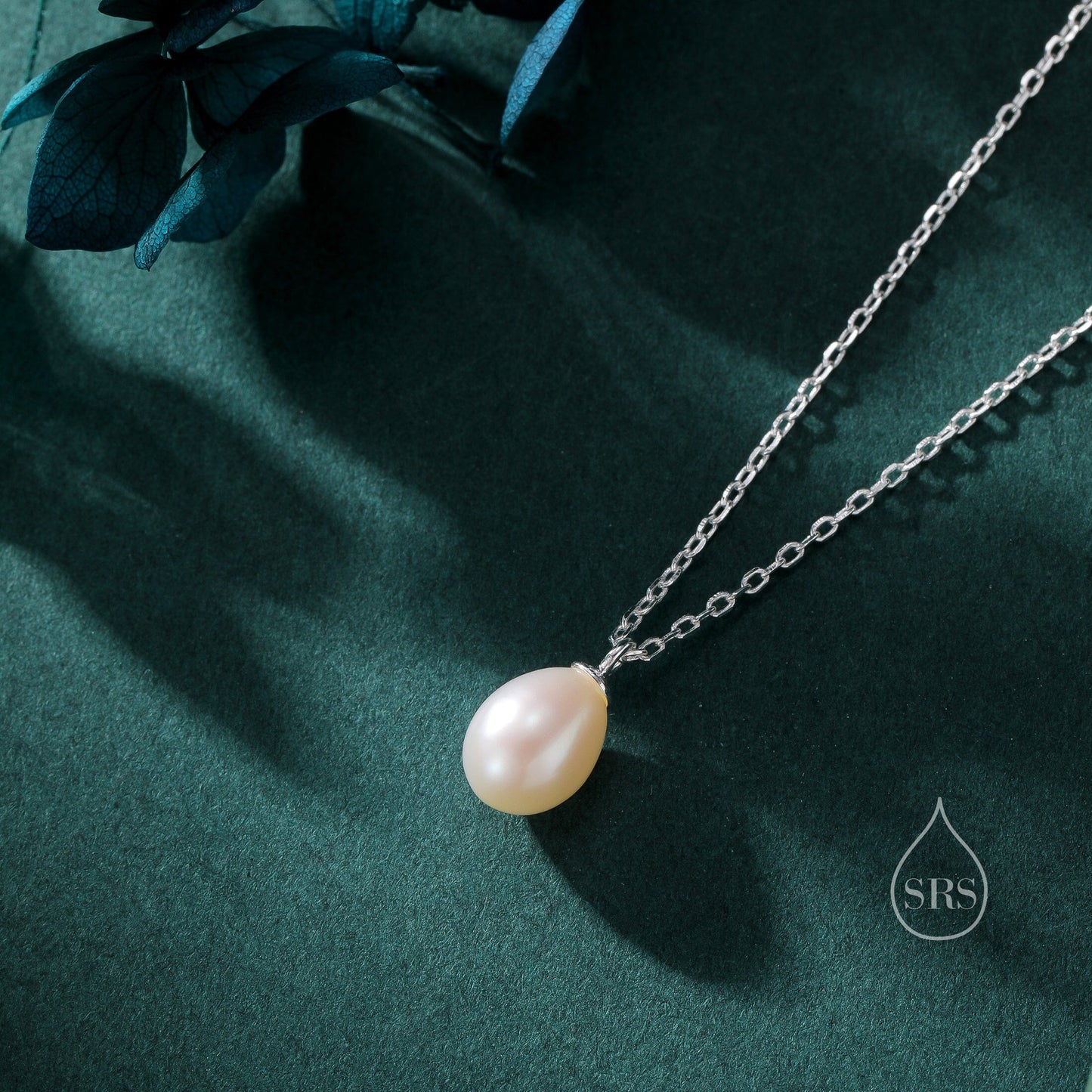 Natural Droplet Pearl Necklace in Sterling Silver, Silver or Gold, Genuine Freshwater Pearl Pendant Necklace in Sterling Silver