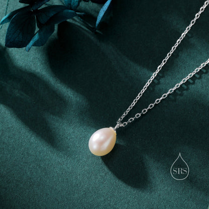 Natural Droplet Pearl Necklace in Sterling Silver, Silver or Gold, Genuine Freshwater Pearl Pendant Necklace in Sterling Silver