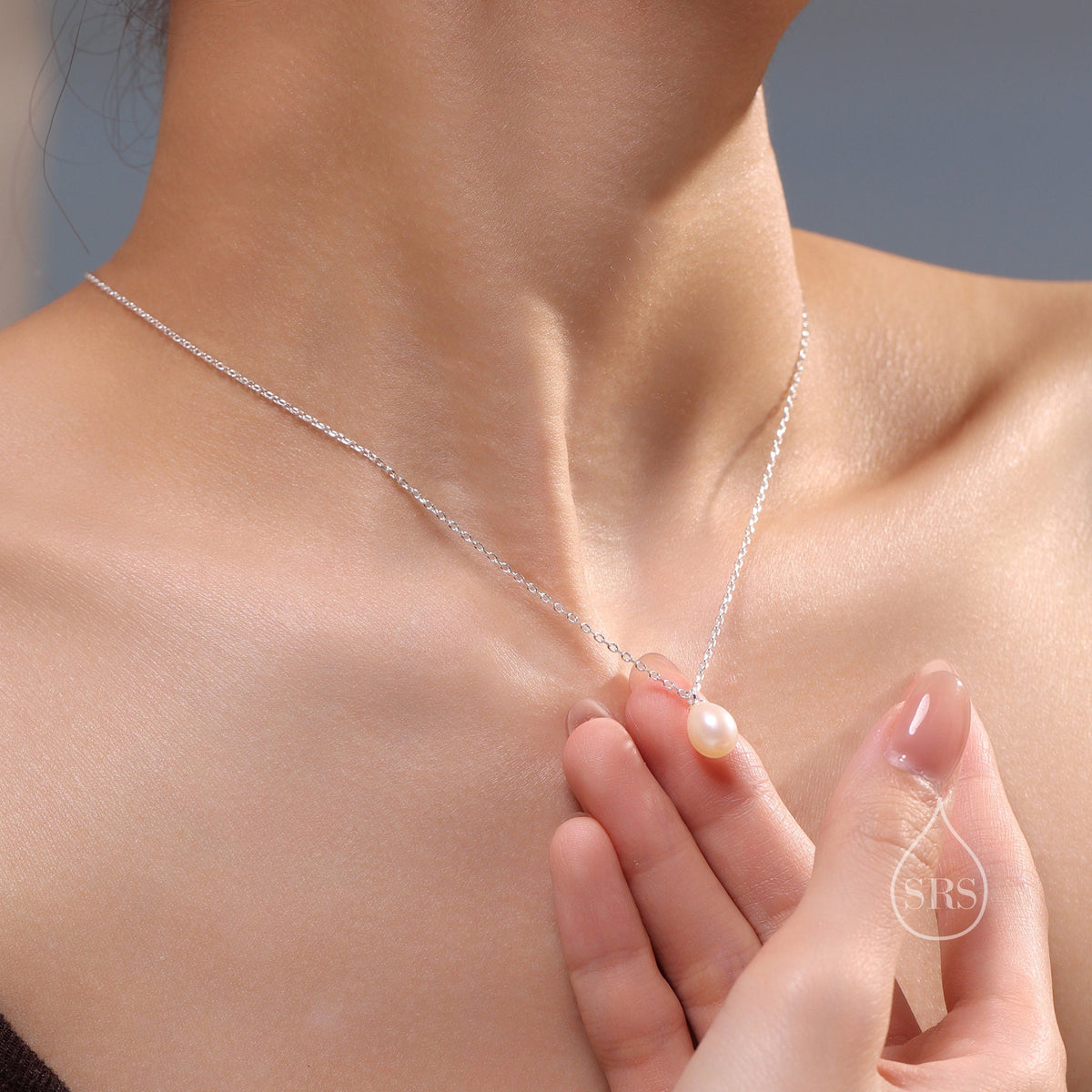 Natural Tiny Droplet Pearl Necklace in Sterling Silver, Silver or Gold, Genuine Freshwater Pearl Pendant Necklace in Sterling Silver