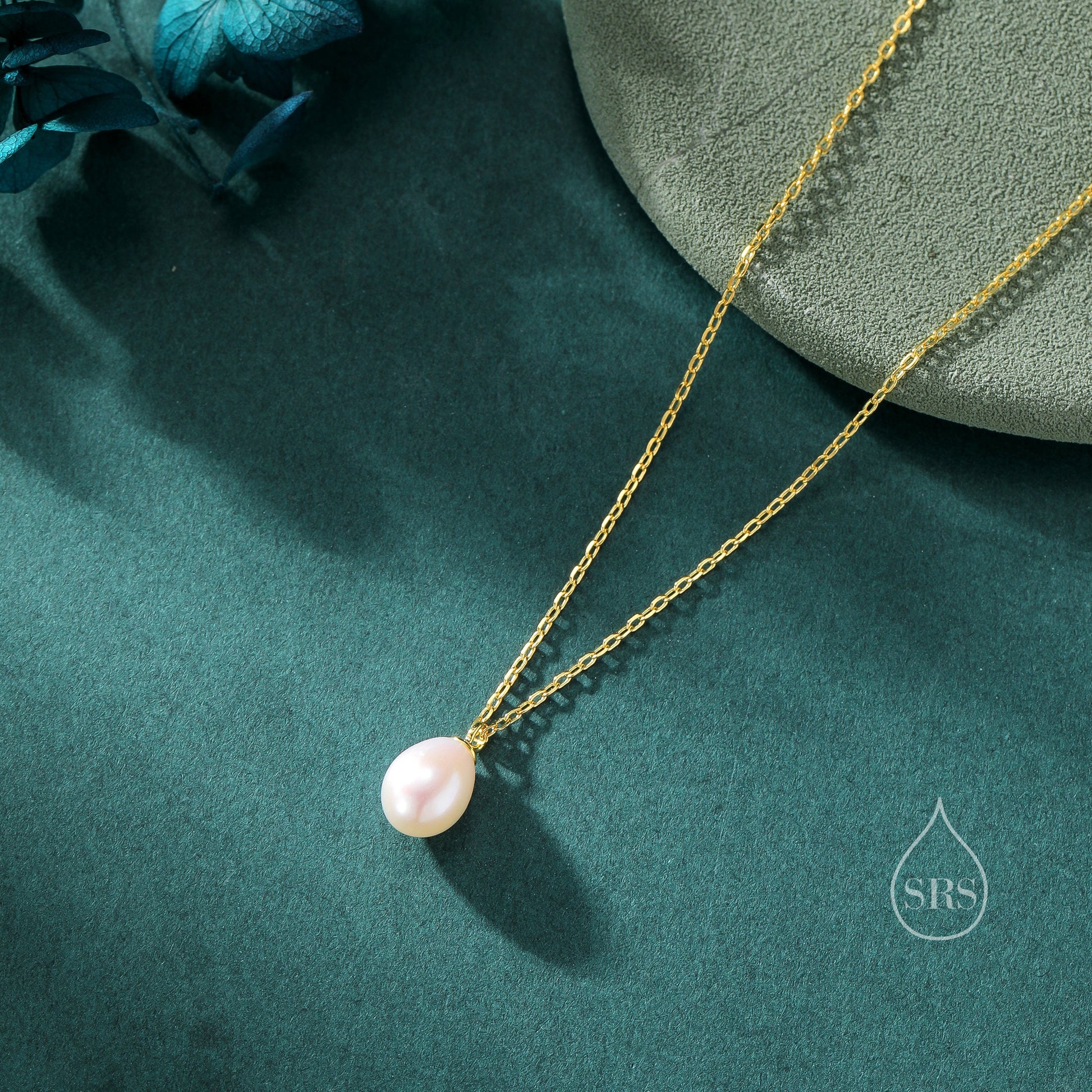 Natural Tiny Droplet Pearl Necklace in Sterling Silver, Silver or Gold, Genuine Freshwater Pearl Pendant Necklace in Sterling Silver