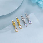 Marquise Moonstone Huggie Hoops in Sterling Silver, 8mm Moonstone Hoops, Silver or Gold, Lab Created Moonstone Earring