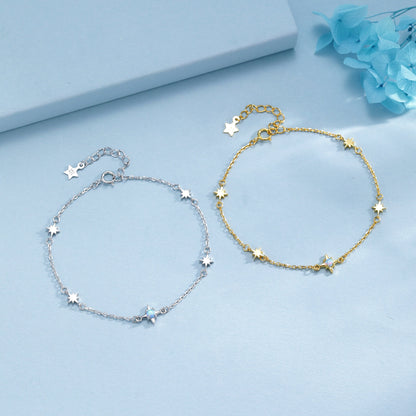 Opal Starburst Bracelet in Sterling Silver, Silver or Gold, Dainty Star Motif Bracelet, Starburst  Bracelet