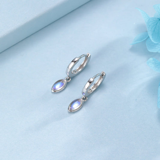 Marquise Moonstone Huggie Hoops in Sterling Silver, 8mm Moonstone Hoops, Silver or Gold, Lab Created Moonstone Earring