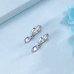 Marquise Moonstone Huggie Hoops in Sterling Silver, 8mm Moonstone Hoops, Silver or Gold, Lab Created Moonstone Earring