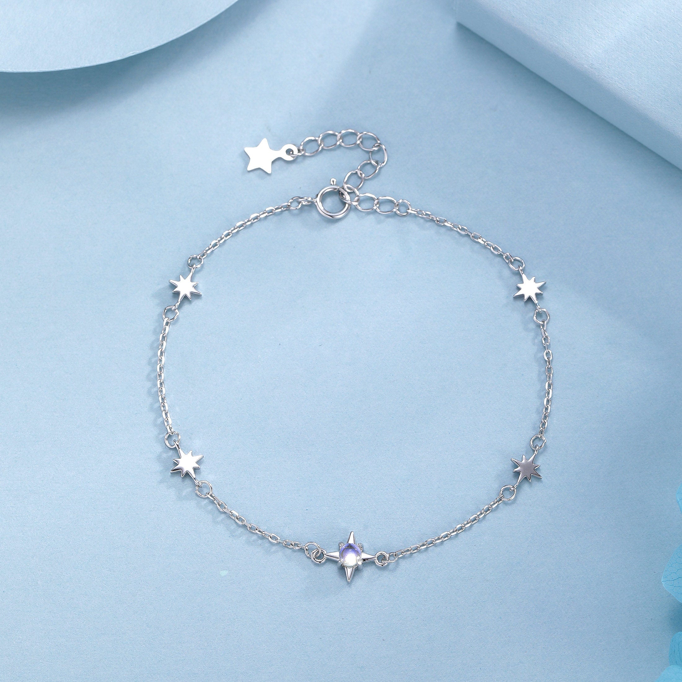 Moonstone Starburst Gemstone Bracelet – Silver Rain Silver