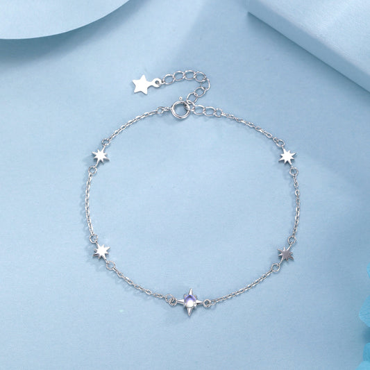 Moonstone Starburst Bracelet in Sterling Silver, Silver or Gold, Dainty Star Motif Bracelet, Starburst  Bracelet