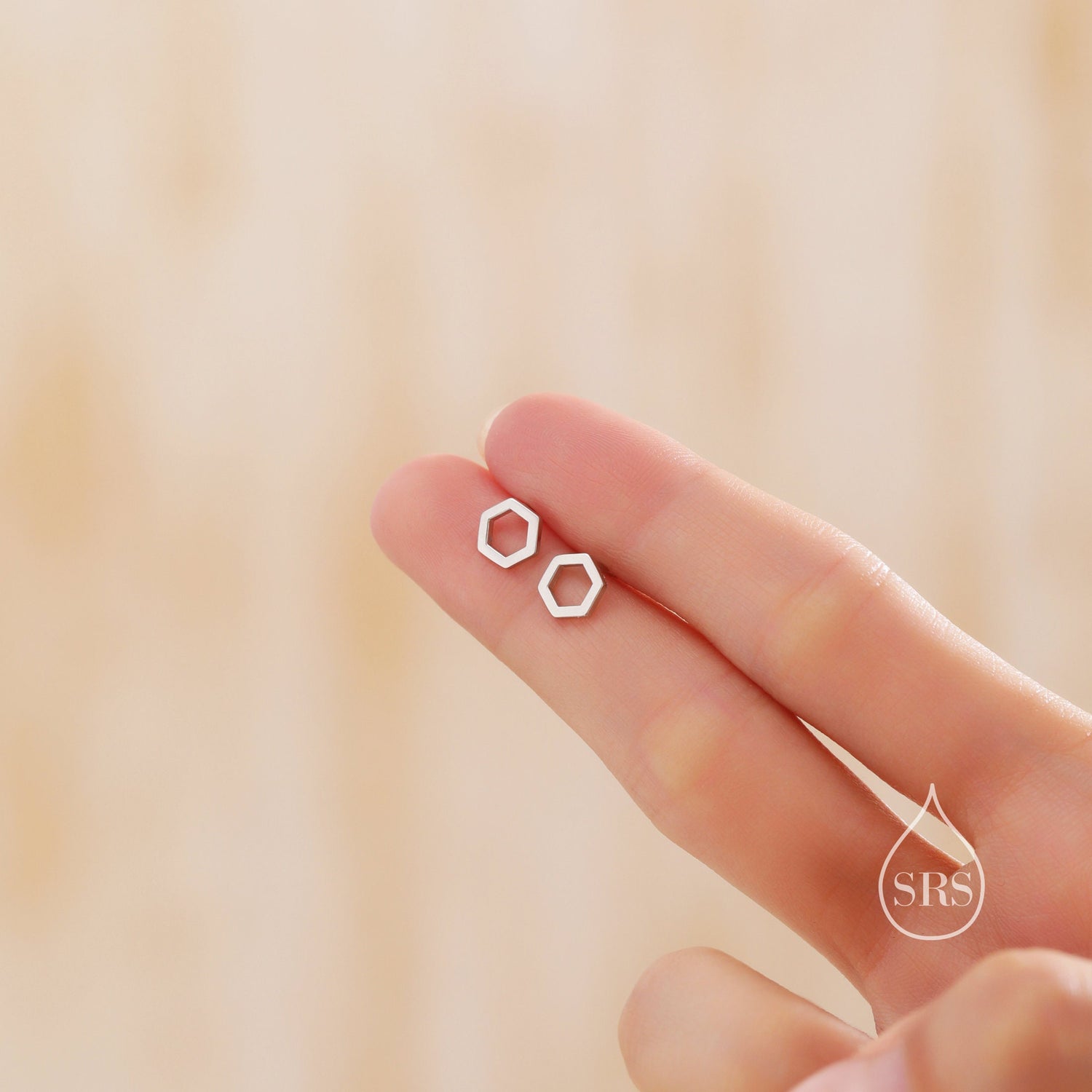 Sterling Silver Open Hexagon Stud Earrings, Silver, Gold and Rose Gold Finish Minimalist and Geometric Design