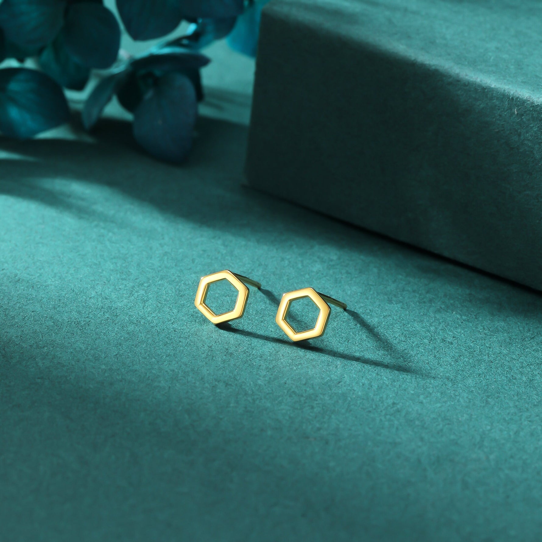 Sterling Silver Open Hexagon Stud Earrings, Silver, Gold and Rose Gold Finish Minimalist and Geometric Design