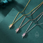 Tiny CZ Tulip Flower Pendant Necklace in Sterling Silver, Silver or Gold or Rose Gold, CZ Flower Necklace, CZ Floral Necklace