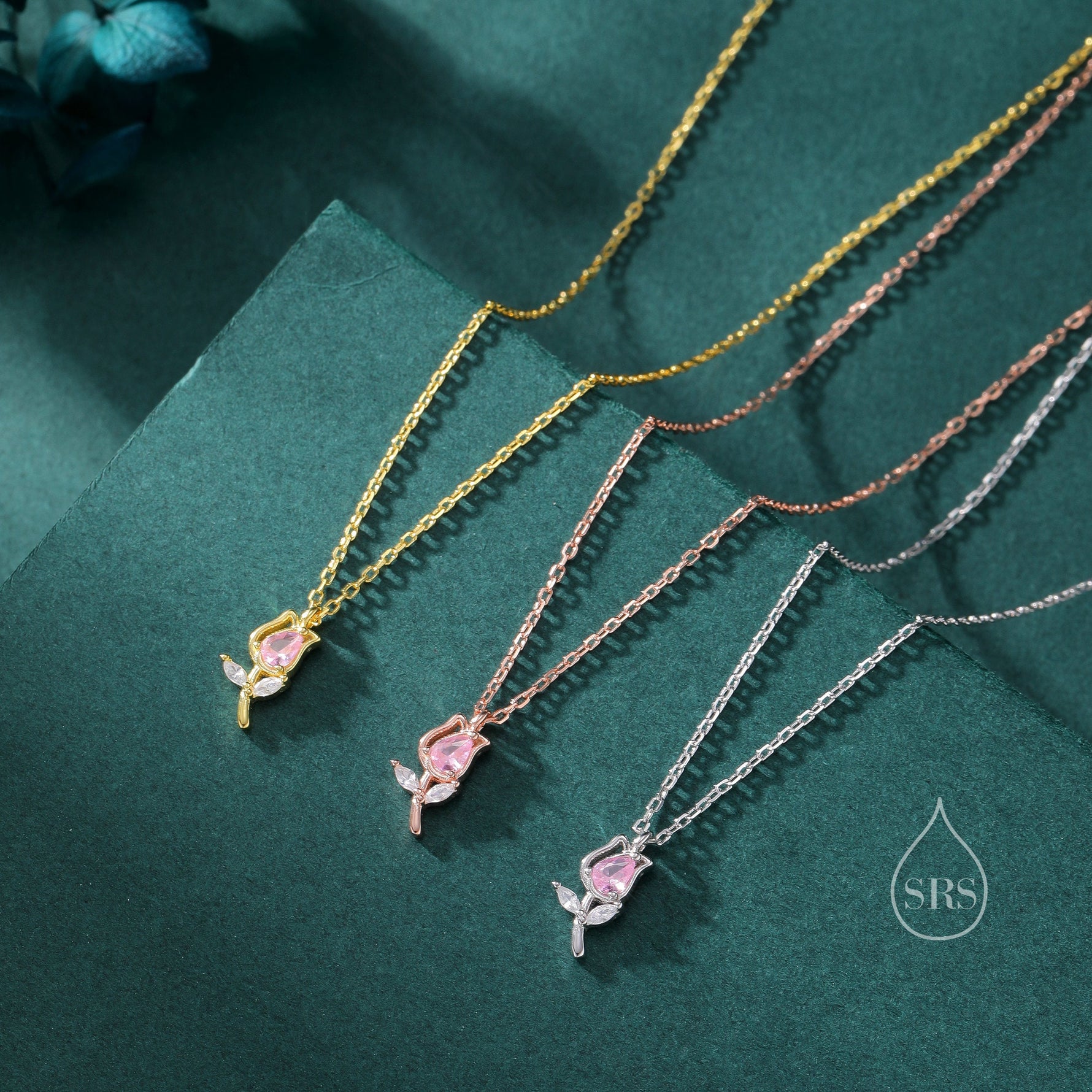 Tiny CZ Tulip Flower Pendant Necklace in Sterling Silver, Silver or Gold or Rose Gold, CZ Flower Necklace, CZ Floral Necklace