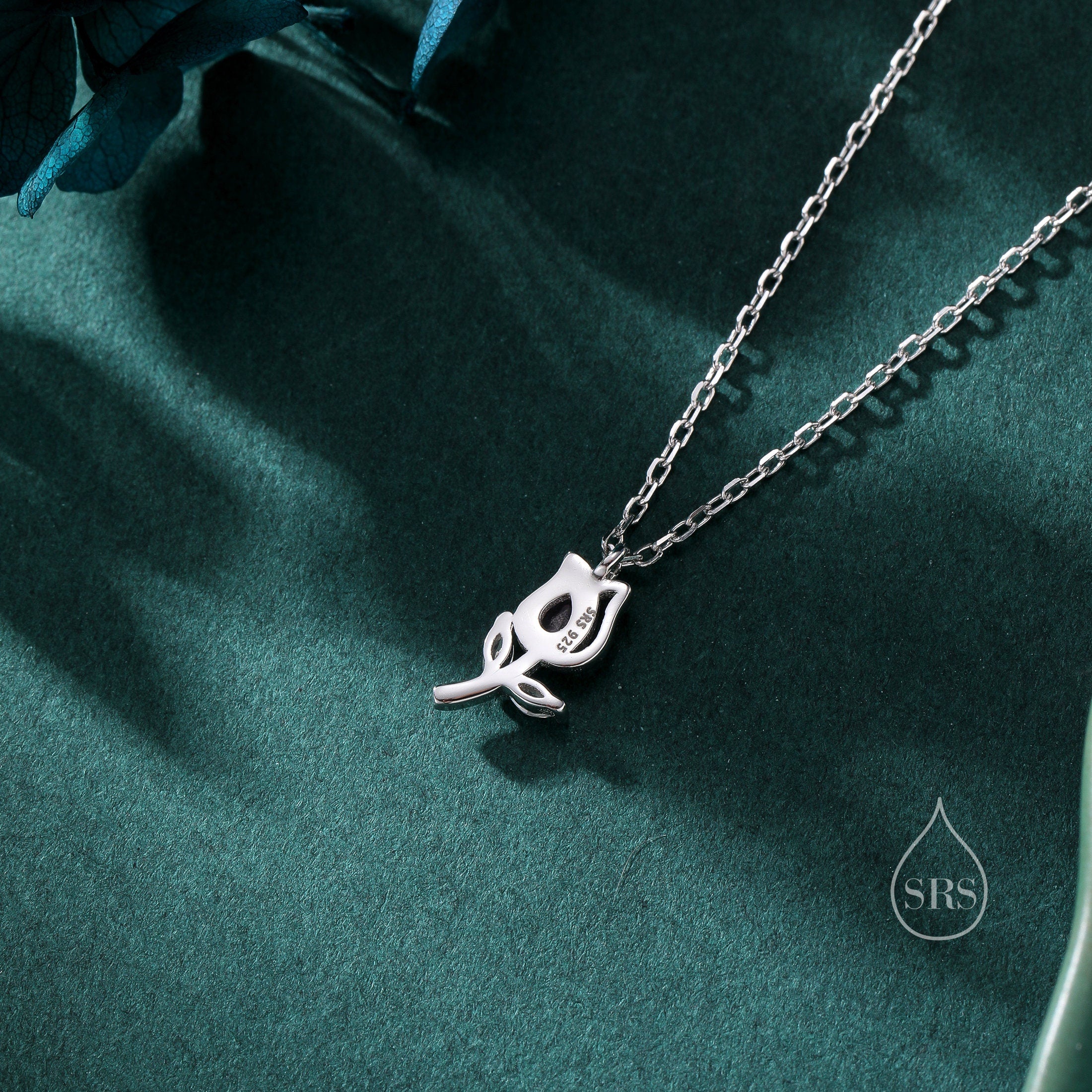 Sterling Silver Tulip Flower Pendant Necklace - Made In USA - Italian Box Chain