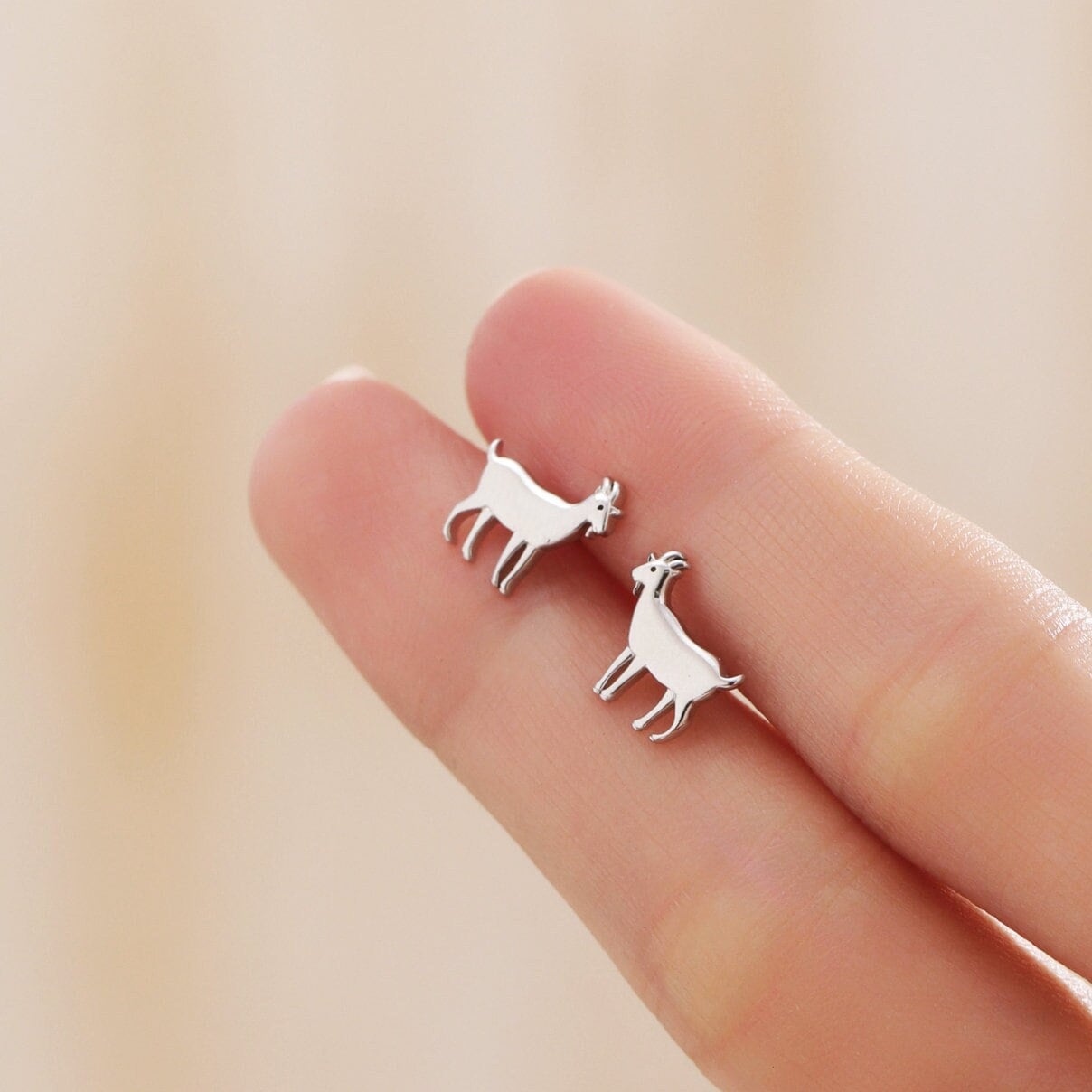 Goat Stud Earrings in Sterling Silver, Silver or Gold or Rose Gold, Sterling Silver Goat Earrings, Sheep Earrings, Farm Earrings