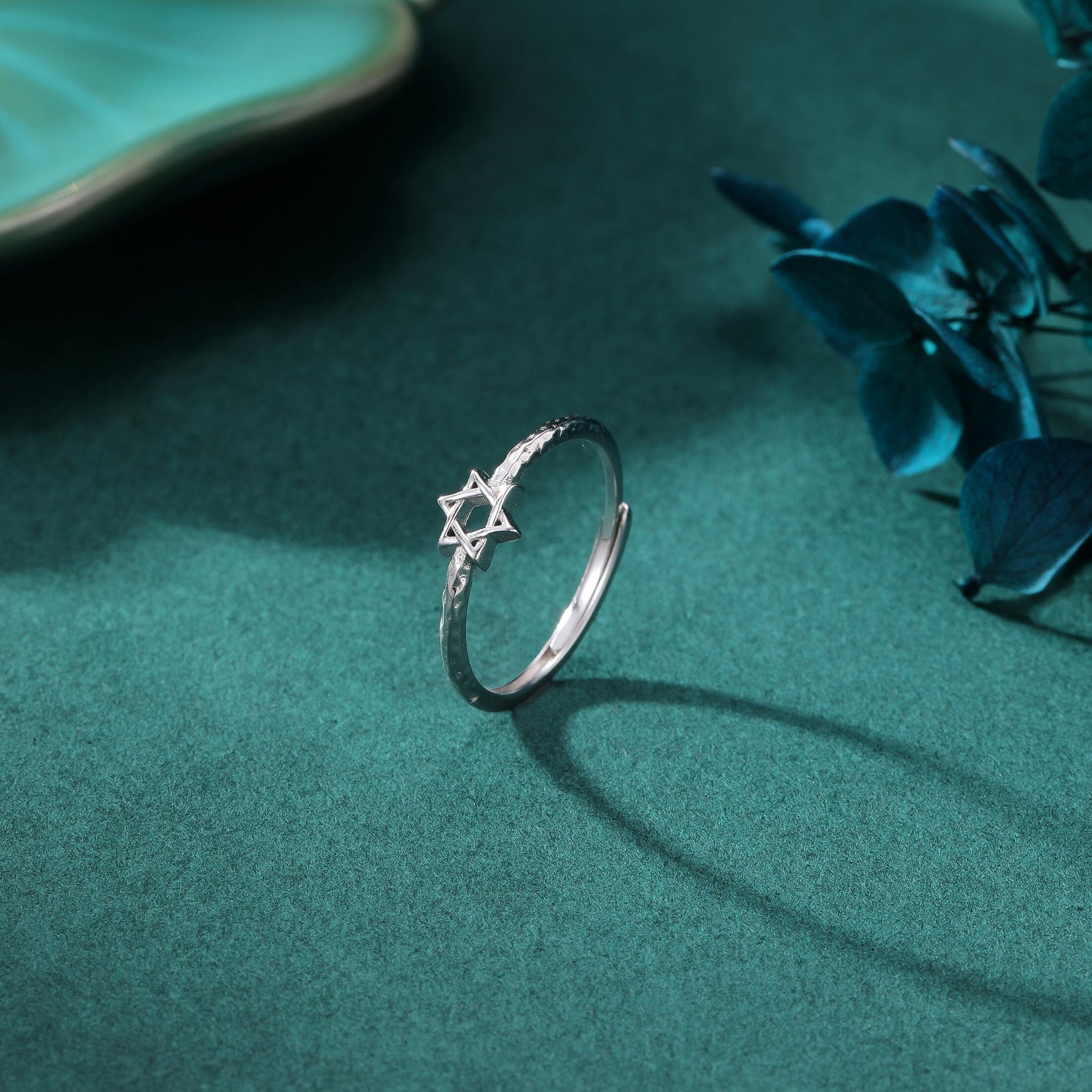 Tiny Star of David Hammered Texture Motif Ring