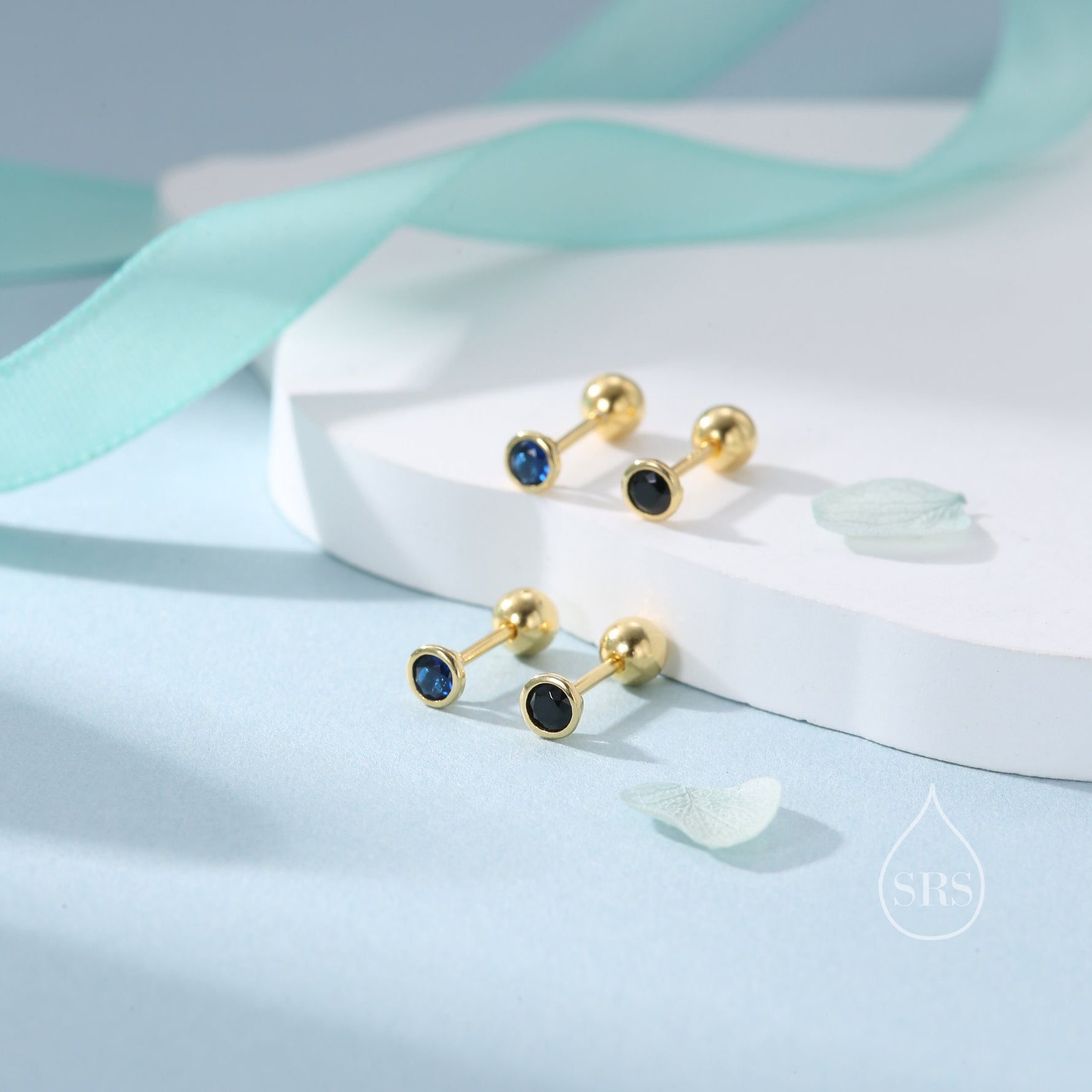 Black CZ Bezel Screw Back / Internally Threaded Flat Back Earrings in Sterling Silver, Silver or Gold or Rose Gold, CZ Barbell Earrings