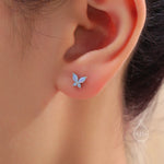 Sterling Silver Opal Blue CZ Butterfly Stud Earrings, Gold or Silver or Rose Gold, Marquise CZ Earrings, Butterfly Earrings