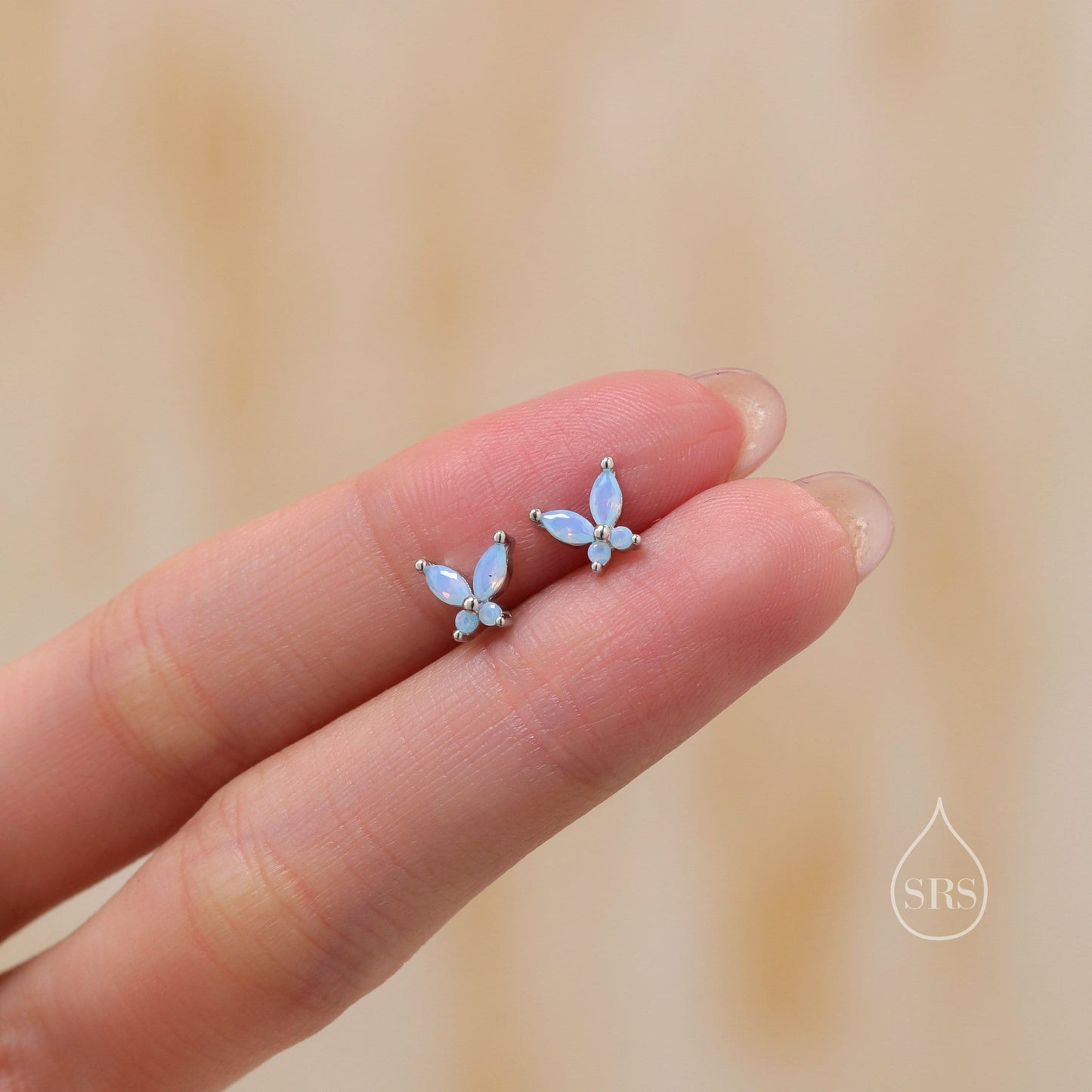 Sterling Silver Opal Blue CZ Butterfly Stud Earrings,  Gold or Silver or Rose Gold, Marquise CZ Earrings,  Butterfly Earrings