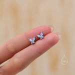Sterling Silver Opal Blue CZ Butterfly Stud Earrings, Gold or Silver or Rose Gold, Marquise CZ Earrings, Butterfly Earrings