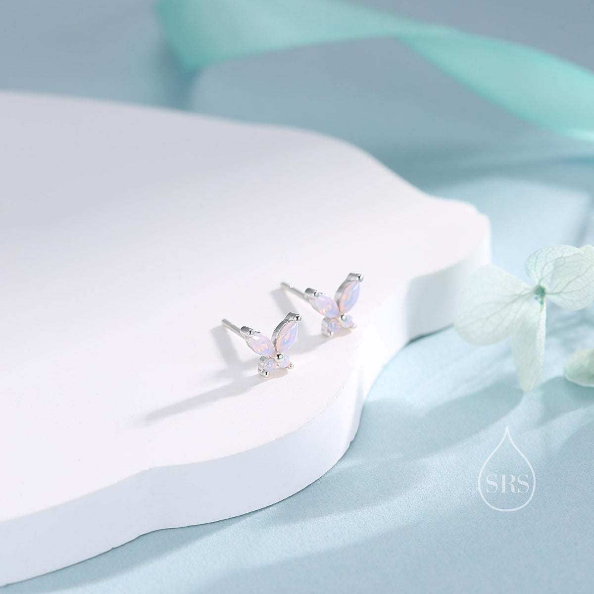 Sterling Silver Opal Pink CZ Butterfly Stud Earrings, Gold or Silver or Rose Gold, Marquise CZ Earrings, Butterfly Earrings