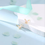 Sterling Silver Opal Pink CZ Butterfly Stud Earrings, Gold or Silver or Rose Gold, Marquise CZ Earrings, Butterfly Earrings