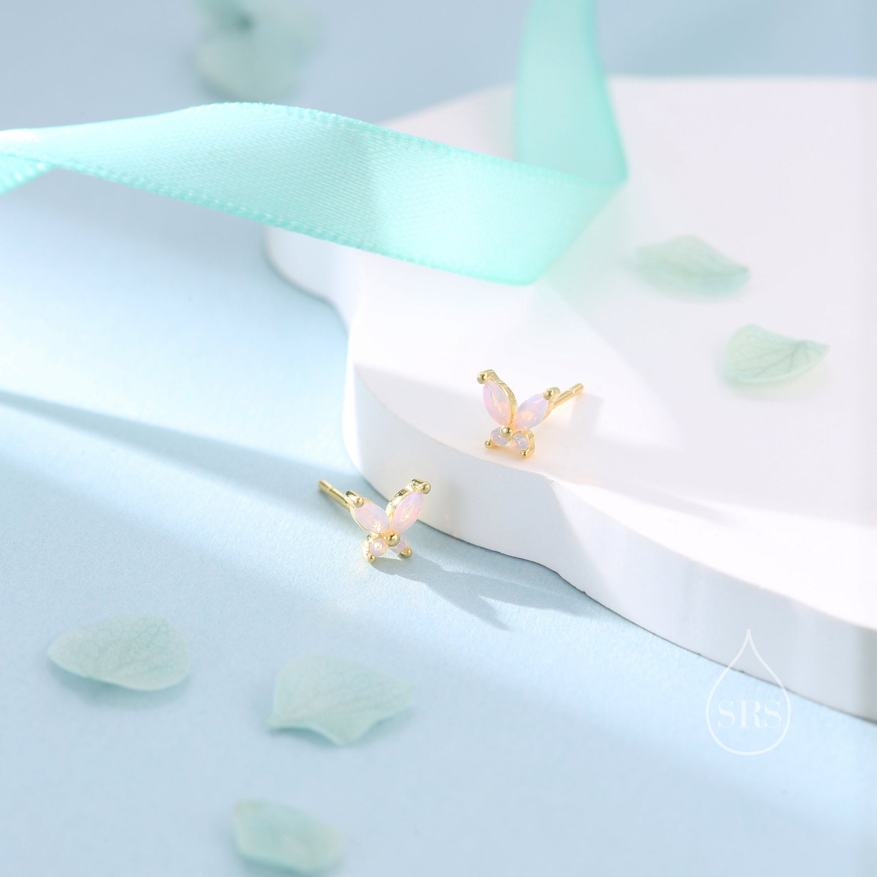 Sterling Silver Opal Pink CZ Butterfly Stud Earrings, Gold or Silver or Rose Gold, Marquise CZ Earrings, Butterfly Earrings