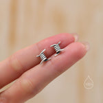 Barbed Wire Stud Earrings in Sterling Silver, Silver, Gold or Rose Gold, Barbed Wire Earrings,