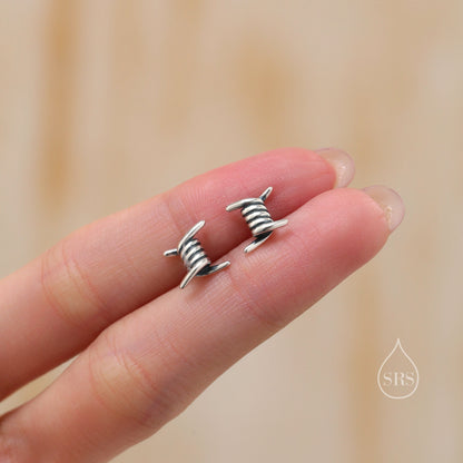 Barbed Wire Stud Earrings in Sterling Silver, Silver, Gold or Rose Gold, Barbed Wire Earrings,