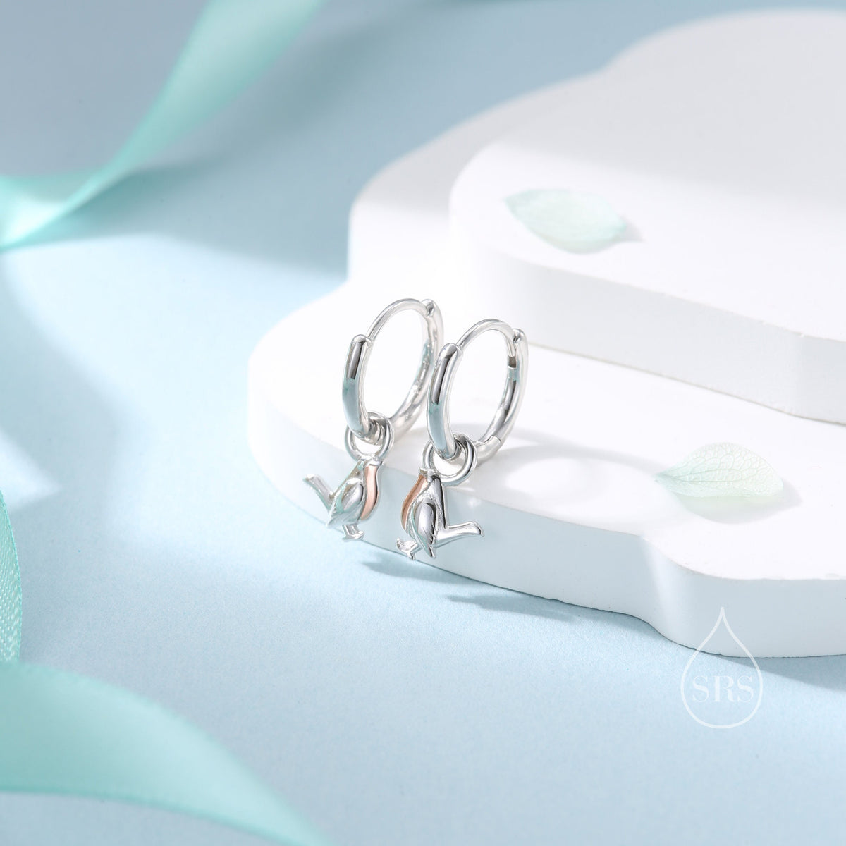 Robin Bird Dangle Huggie Hoop Earrings