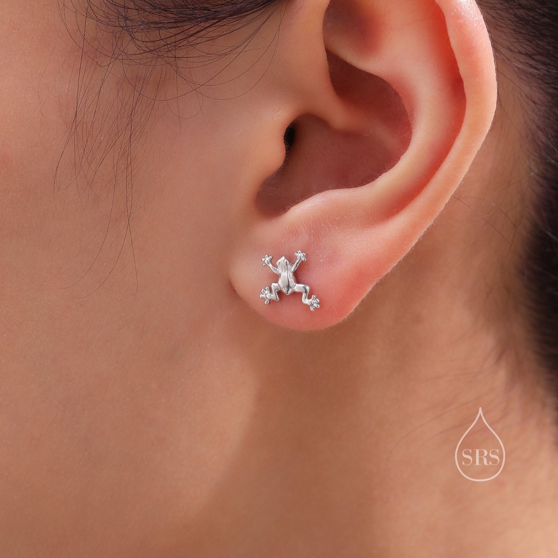 Tiny Frog Internally Threaded Flat Back / Screw Back / Stud Earrings in Sterling Silver, Tree Frog Earrings, Silver or Gold or Rose Gold